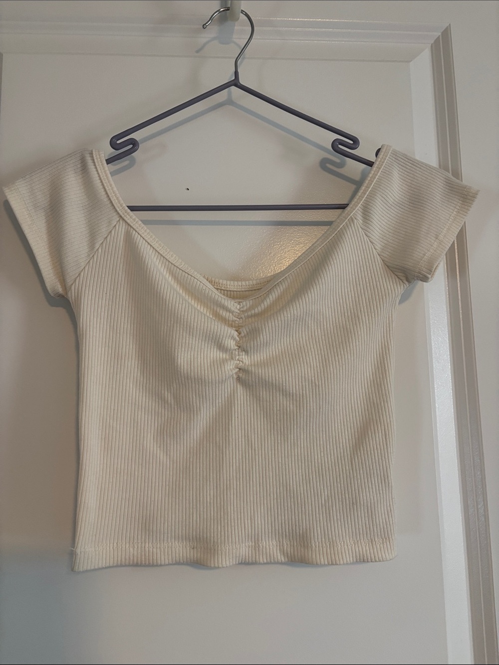 American Eagle Outfitters Ribbed Scoop Crop Top - Ivory